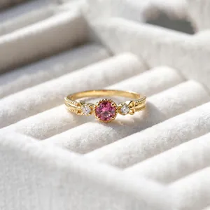 925 Sterling Silver Pink Tourmaline Ring For Women Gold Plated Round Cut Zirconia Retro Milgrain Hollow Heart Finger Ring Fine Jewelry