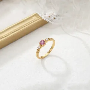 Vintage pink tourmaline S925 sterling silver gold plated ring for women, retro style