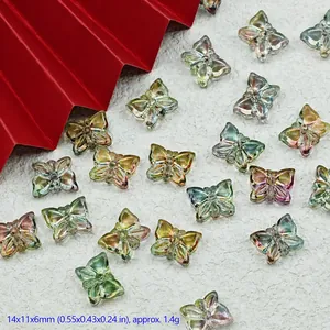 Macro detail of iridescent butterfly glass beads for DIY jewelry making 14x11mm