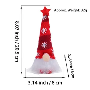 Detailed size guide for Christmas gnome doll with snowflake knit hat and LED light.