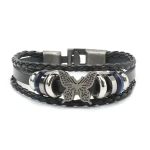 Men Vintage Hand-woven Leather Bracelet Multilayer Anchor Eagle Motorcycle Charm Bracelet Punk Nautical Jewelry Accessory