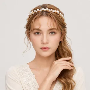 Vintage Luxury Golden Leaf Bridal Headband With Faux Artificial Pearls And Rhinestones Elegant Wedding Hair Accessories For Women Jewelry