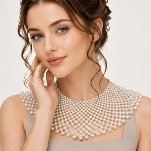 Luxury Imitation Artificial Pearl Mesh Cape Necklace Alloy Metal Beaded Collar Shawl For Wedding Party Qipao Elegant Women Jewelry
