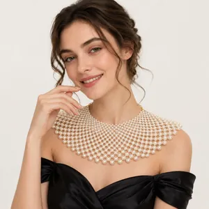 Elegant handmade pearl bib necklace for women, perfect for weddings and formal banquets.
