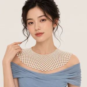 Exquisite handmade mesh pearl collar necklace for elegant bridal and formal evening wear