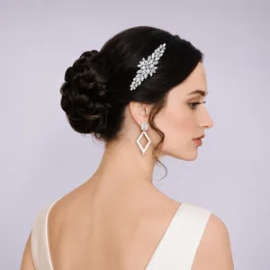 Elegant Zirconia Brass Hair Clip For Women Bridal Wedding Flower Leaf Styling Spring Clip Luxurious Hair Accessory