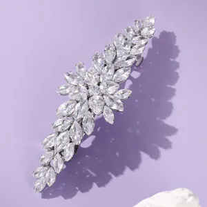 Elegant silver hair clip with sparkling marquise-cut crystals for bridal hair styling