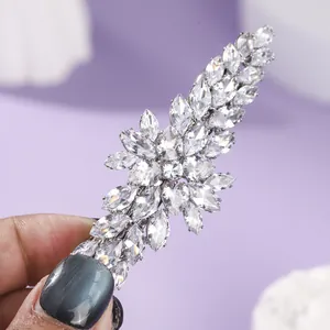 Elegant silver-tone marquise crystal floral hair clip for bridal wedding or banquet party
