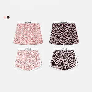Woven Ice Silk Leopard Print Boxer Shorts Couples Casual Lounge Shorts Heart Pattern Summer Home Wear Sleepwear Bottoms