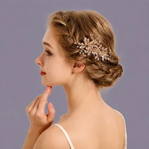 Handmade Bridal Hair Jewelry Alloy Rhinestone Artificial Pearl Floral Leaf Hair Comb Hair Pins For Wedding Party Women Accessories