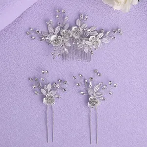 Exquisite vintage silver rhinestone hair comb and hair pins set for wedding bridal