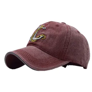 Cappellino da baseball in denim bordeaux lavato con ricamo ad ancora nautica vintage