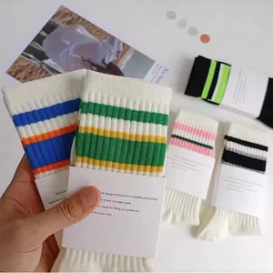 Women's trendy striped mid-calf socks for casual street style and sports activities