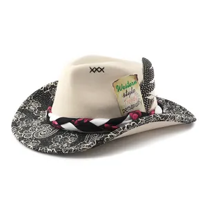 Elegant classic Western style jazz hat with patterned brim and decorative braided band