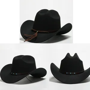 Vedute multi-angolo professionali di un cappello da cowboy nero in feltro di alta qualità.