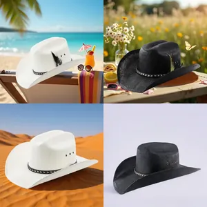 Retro Cowboyhut mit breiter Krempe und Federdekoration für optimalen Sonnenschutz