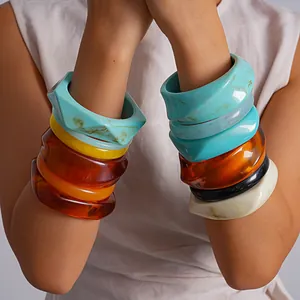 Retro Hars Armband Armring Vintage Marmorpatroon Geometrisch Dik Rond Stapelbaar Mode Sieraden Hand Decor Accessoire Cadeau