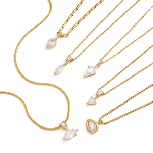 Ensemble de colliers en acier inoxydable doré avec pendentifs géométriques en zircon