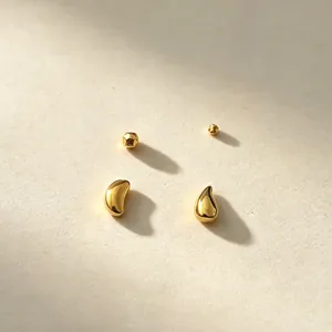 Vacuum Plated Gold Stainless Steel Spacer Beads For DIY Jewelry Polygon Bean Water Drop Shaped Through Hole Beads