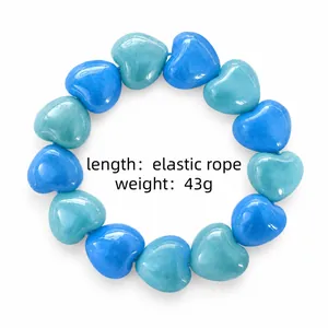 Vibrant candy-colored heart-shaped beaded bracelet featuring a flexible elastic rope design.