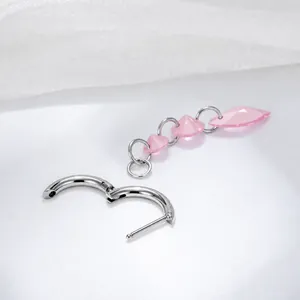 Titanium alloy segment ring with pink crystal geometric tassel drop