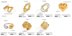 18k gold plated stainless steel ring collection with detailed specs for each style