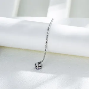 Orecchino a catenella minimalista in acciaio titanio con zircone viola da 4 mm elegante