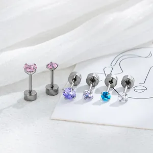 Mini Titanium Steel Rhinestone Helix Stud Earrings Petite Four Prong Style Ear Cartilage Tragus Piercing Jewelry For Unisex