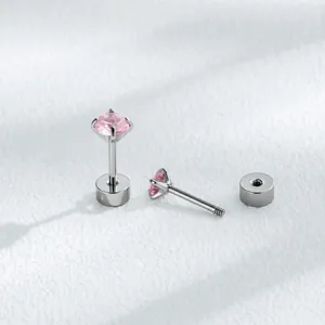 Mini four-prong pink zircon titanium steel stud earrings for cartilage piercing