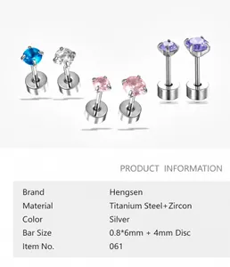 Mini titanium steel cartilage stud earrings with sparkling four-prong cubic zirconia
