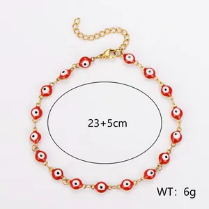 Bracelet de cheville œil en émail rouge avec chaîne dorée réglable, 6g, 23+5 cm.
