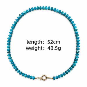 Natural stone turquoise beaded necklace with gold clasp, length 52cm and weight 48.5g