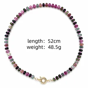 Detailed view of colorful natural stone beaded necklace, length 52cm, weight 48.5g