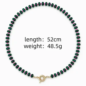 Macro view of vintage natural stone beaded necklace with 52cm length and 48.5g weight
