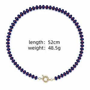 Close-up of 52cm natural stone beaded necklace with blue and red beads