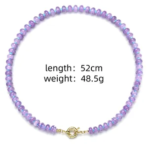 Detail view of purple natural stone beaded necklace with 52cm length and 48.5g weight