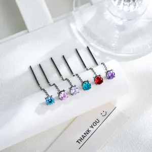 Orecchini a Catena in Acciaio Inossidabile Con Zirconia 4mm Incastonatura a Griffe Perno 1.0mm Gioielli Piercing Geometrici Singolo