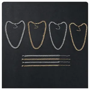 Variety of flat Cuban chain necklaces and bracelets in gold and silver stainless steel