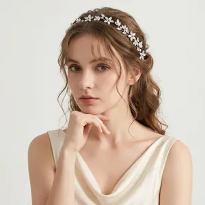 Eleganter Zirkon-Blumen-Haarreif für Bräute, Haarschmuck für Hochzeiten und Partys
