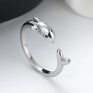 Hai Verstellbarer Offener Ring Für Damen Herren Kreative Zinklegierung Strass Blaue Augen Punk Gothic Schmuck Ring