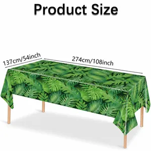 Detailed size diagram for tropical palm leaf PE tablecloth measuring 54 by 108 inches