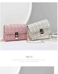 Elegant tweed chain shoulder bags in pink and white with classic gold-tone hardware.