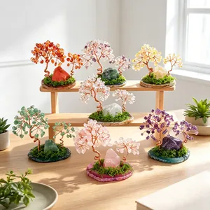 Set de árboles de la suerte de cristal natural con base de ágata para escritorio
