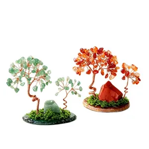Árbol del dinero de cristal natural hecho a mano sobre base de ágata para decoración de oficina