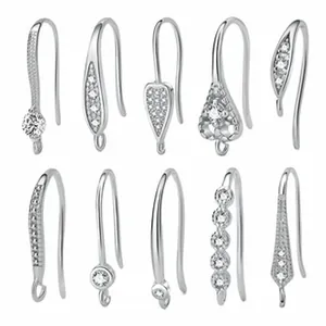Detailed view of ten different S925 sterling silver earring hook styles for DIY jewelry
