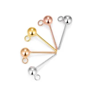 S925 Sterling Silber Kugel-Ohrstecker Set mit Schlaufen in drei verschiedenen Farben