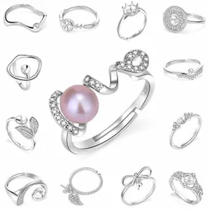 Sortierte verstellbare S925 Sterlingsilberringe mit rosa Perlen und Pavé-Zirkonia