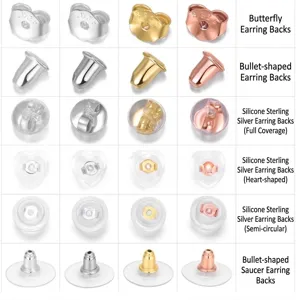 Variété de fermoirs de boucles d'oreilles en argent 925 et silicone, divers styles