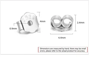 Tableau des tailles détaillé pour fermoirs de boucles d'oreilles papillon en argent
