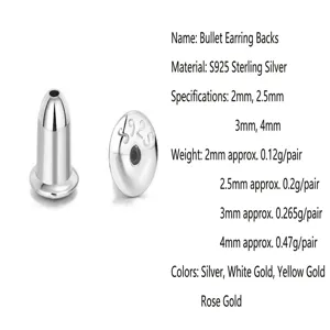 Poussettes de boucles d'oreilles en argent 925 avec spécifications détaillées